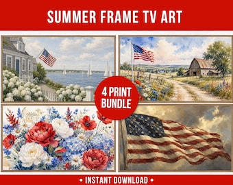 4 juli frame tv-kunst, Independence Day, zomer-tv, VS olieverfschilderij, VS frame tv, digitale download, Americana, patriottisch, kustkunst