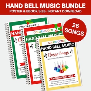 26 Hand Bell Music Song Sheets | Color-coded Hand Bell Songs | Instant Digital Download | Hand Bell Charts |  BoomWhackers Music