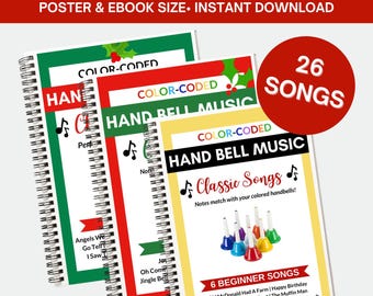 26 handbelmuzieknoten | Kleurgecodeerde handbelliedjes | Direct digitaal te downloaden | Handbelnoten | BoomWhackers Muziek