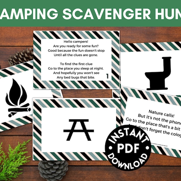 Camping Treasure Hunt Picture Clues- Camping Tradition- PDF Instant Download