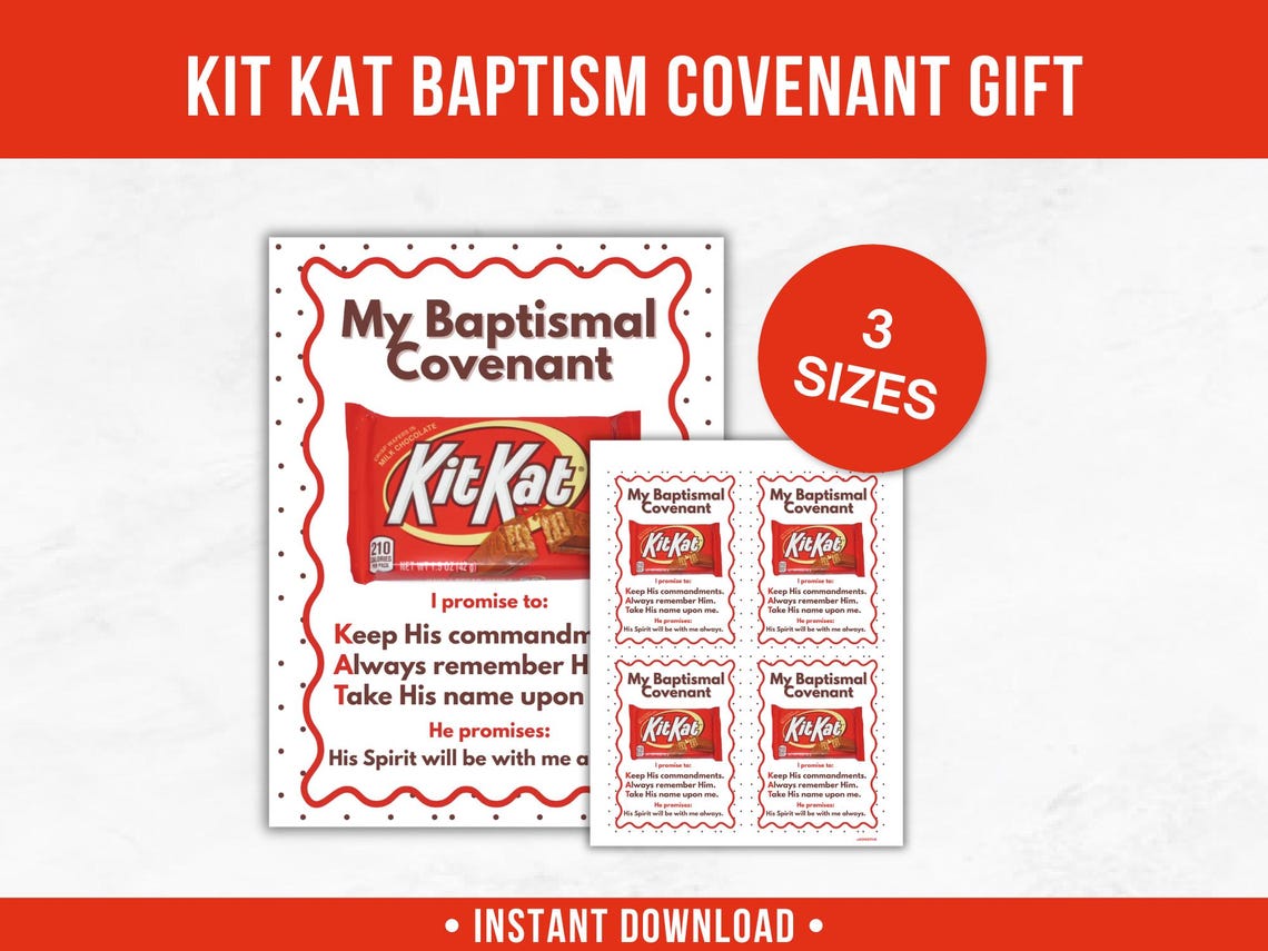Kit Kat LDS Baptism Gift Tags- Printable Candy Bar Labels- Digital ...