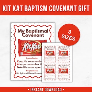 Kit Kat LDS Baptism Gift Tags- Printable Candy Bar Labels- Digital Download- Baptism Gift