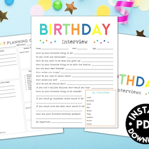 Birthday Interview Printable | Birthday Questions | Birthday Printables- Birthday Party Checklist