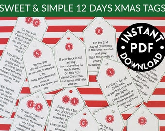 Sweet & Simple 12 Days of Christmas Poem Tags- Christmas Gift Idea- Digital Download