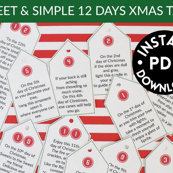 Sweet & Simple 12 Days of Christmas Poem Tags- Weihnachtsgeschenkidee- Digitaler Download