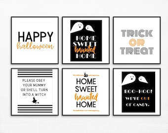 6 Minimal Modern Halloween Art Printables - Wall Decor- Trick or Treat Sign- Halloween Decor- Instant digital Downlaod