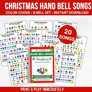 20 Christmas Handbell Songs | Color Coded Hand Bell Music for Kids | Easy Christmas Handbell Sheet Music | Printable PDF Bundle