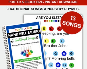 Bladmuziek voor handbellen - 13 traditionele liedjes - Digitale download van bladmuziek voor handbellen