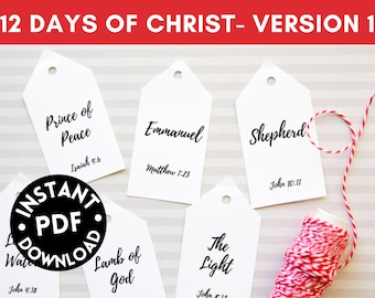 12 Days of CHRIST Version 1- 12 Days of Christmas Gift Tags- Digital Download