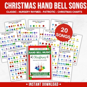 Christmas Hand Bell Music Bargain Bundle-20 Christmas Songs- Colored Bells | Digital Download Ebook