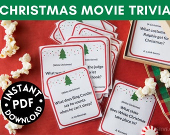 72 Christmas Movie Trivia Game Cards- Christmas Party Game- Digital Download