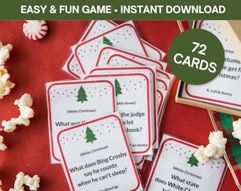 72 quizkaarten met kerstfilms | Kerstfeestspel | Spel voor kerstavond | Feestactiviteit | Digitale download