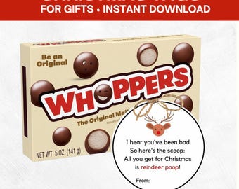 Cadeaulabel met rendierpoep | Kerstcadeaulabels | Cadeaulabel voor de buren | Direct digitaal te downloaden
