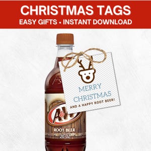 Etiquetas de regalo navideñas de cerveza de raíz para vecinos - Descarga instantánea