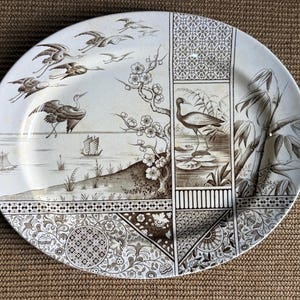 Large ironstone oval platter, antique Brownshills Pottery, brown transferware, 1880, Thanksgiving table