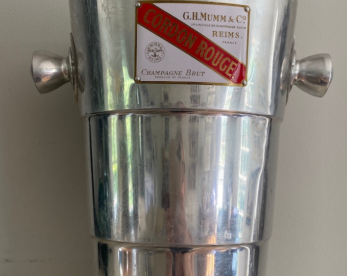 Rare Mumm & Co, Reims, France, Aluminum Champagne Bucket, Made in Belgium, Selecta Lot, 1940s, Nectarose, Browne Vintners New York, barware