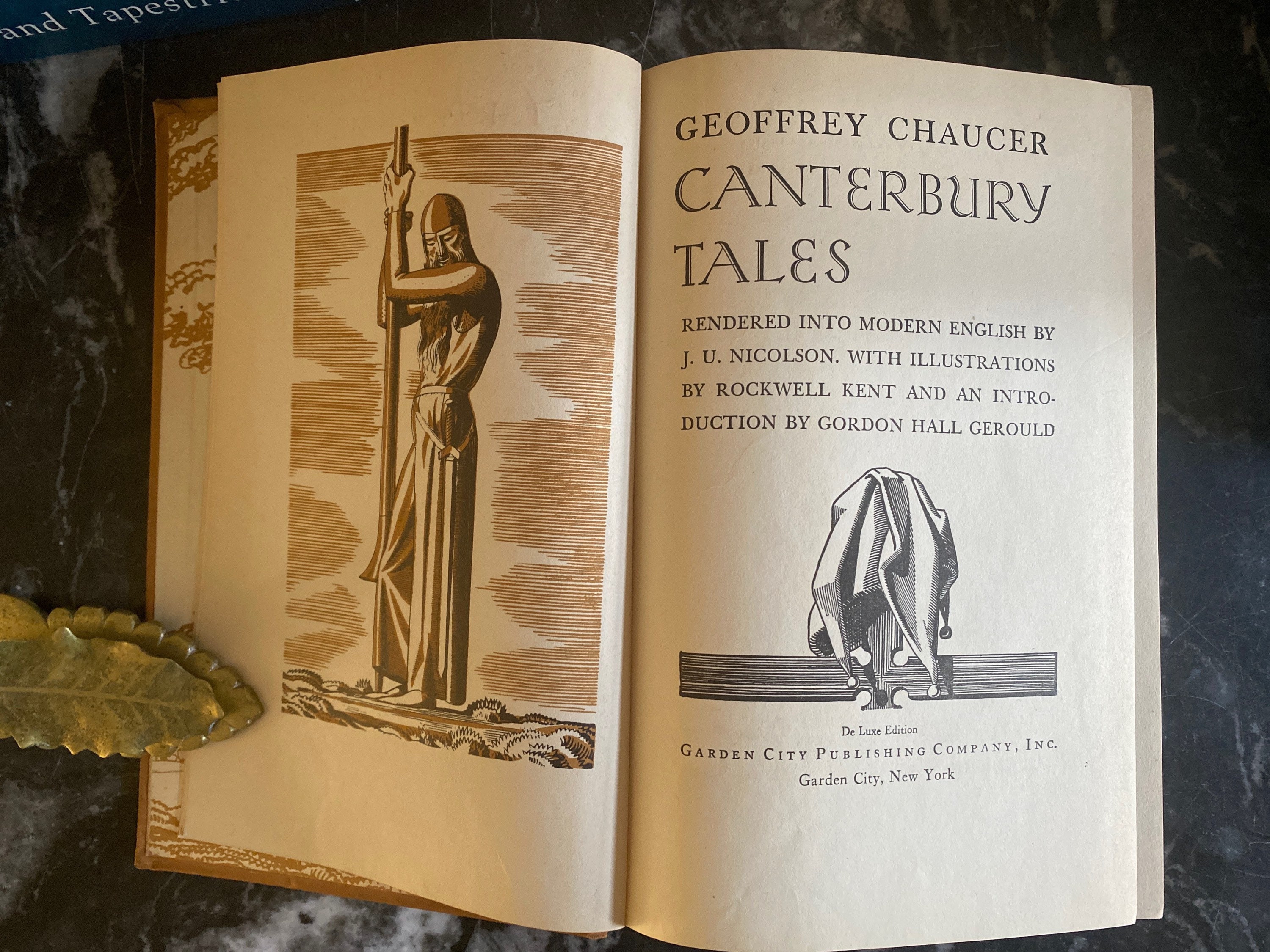 Geoffrey Chaucer's  Canterbury Tales, vintage edition, cloth bound, illustrated by Rockwell Kent, 1940s, b&W illustrations, poetry, hardback
