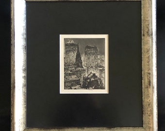 Earl Horter " The Dark Tower" Drypoint Etching 1919, framed