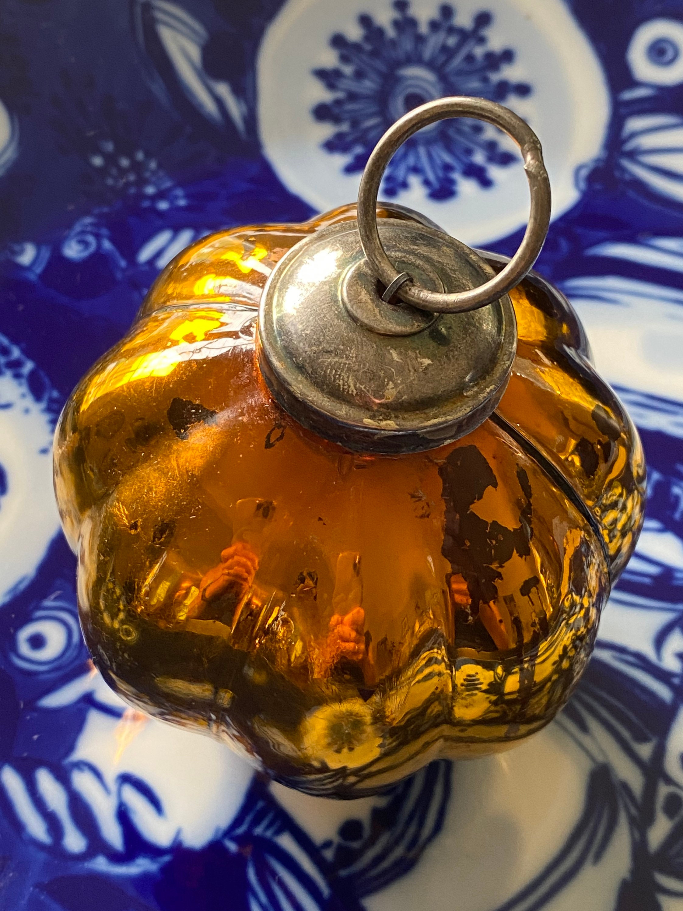 Vintage kugel style Christmas ornament, decoration, heavy blown glass