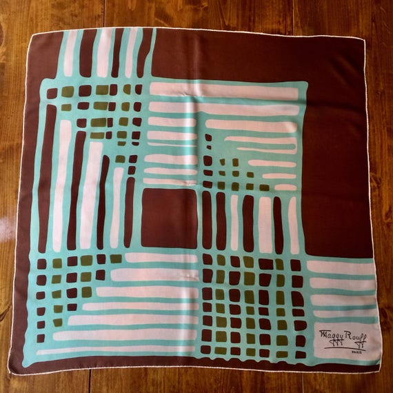 A vintage Maggy Rouff silk scarf, in turquoise an… - image 5