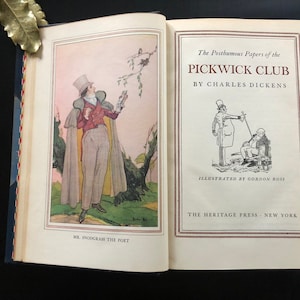 Dickens, The Pickwick Papers, illustrato da Gordon Ross, Heritage Press, libro rilegato in pelle, rilegatura fine, dickens, libro da collezione.