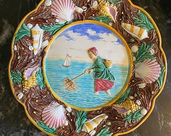 Extremely rare George Jones Shrimper plate, 1880s, majolica, English, beautiful condition,