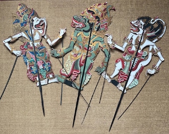 Vintage Indonesian Wayang Kulit Shadow Puppet:  Hand-Carved Leather Mythological Figure circa 1960