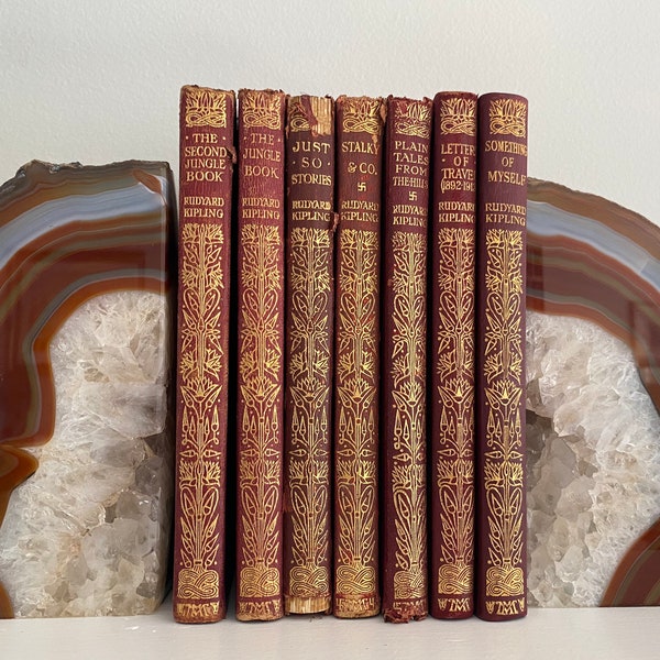 The Jungle Book by Rudyard Kipling and more; Vintage seven volume set, leather bound,  1920's, unique holiday gift