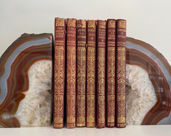 Rudyard Kipling, Vintage Assembled Set, 7 Volumes, leather bound, including The Jungle Book and Just So Stories, 1920's, MacMillan and Co