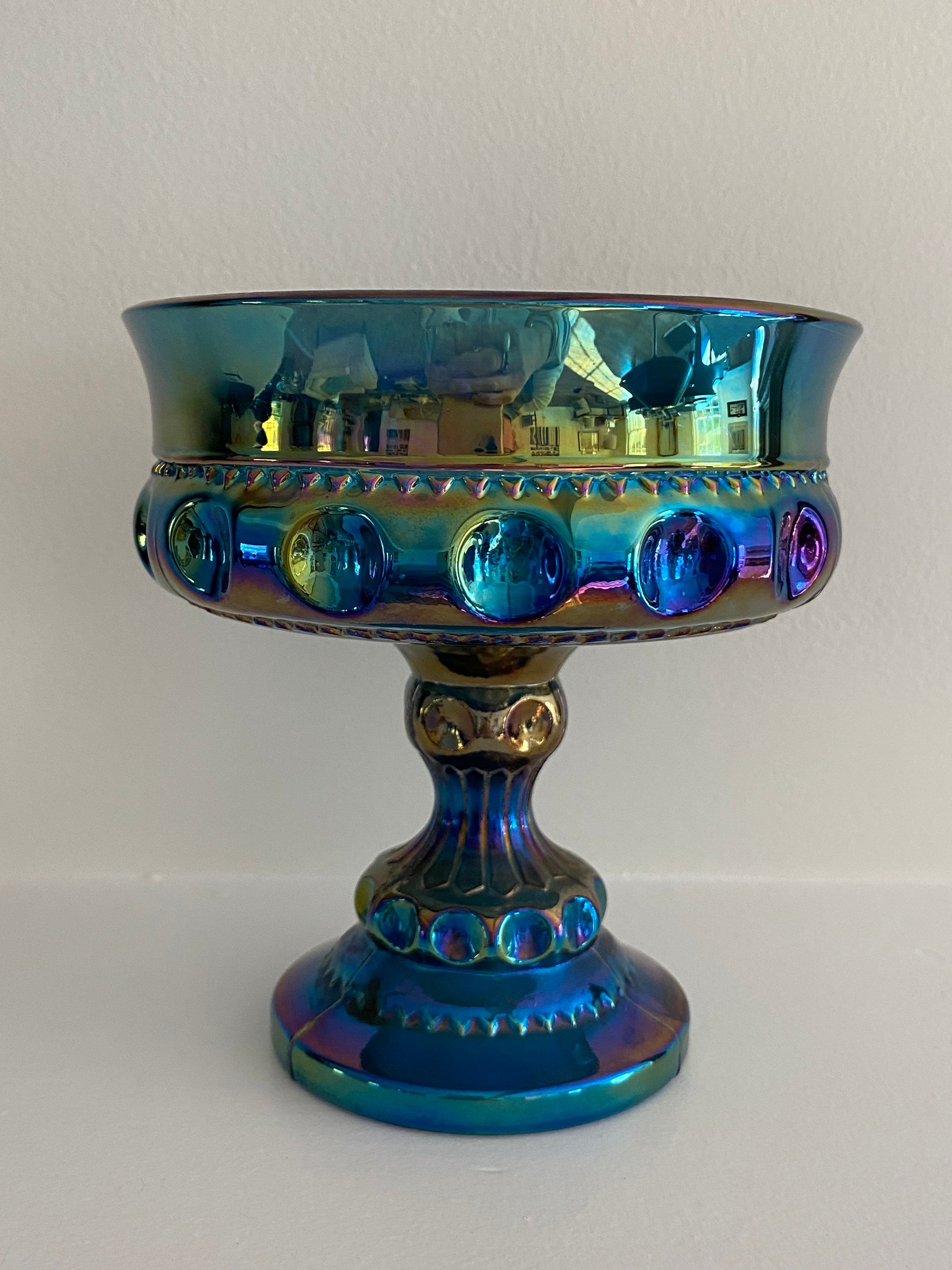 Beautiful Indiana Glass Compote, Blue Iridescent Carnival Glass ...