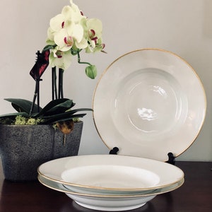Three large antique C. Ahrenfeldt Limoges soup plates  for Richard Briggs, Boston, porcelain, vintage, gilt, French, ceramic, pottery