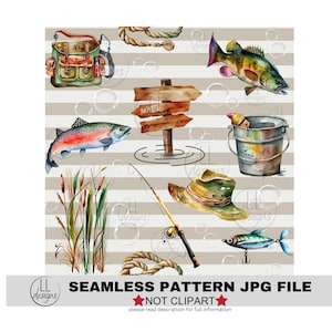 Fishing watercolor beige fish Seamless Pattern, Digital Paper,Digital,Paper,Seamless,Background,Design,Printable,Print,Pattern