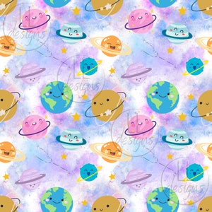 Happy Planets Space Galaxy Seamless Pattern, Digital Paper,Digital,Paper,Seamless,Background,Design,Printable,Print,Pattern