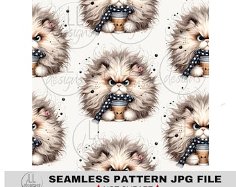 Gatto arrabbiato e affamato JPG Seamless Pattern, Carta digitale,Digitale,Carta,Senza soluzione di continuità,Sfondo,Design,Stampabile,Stampa,Modello
