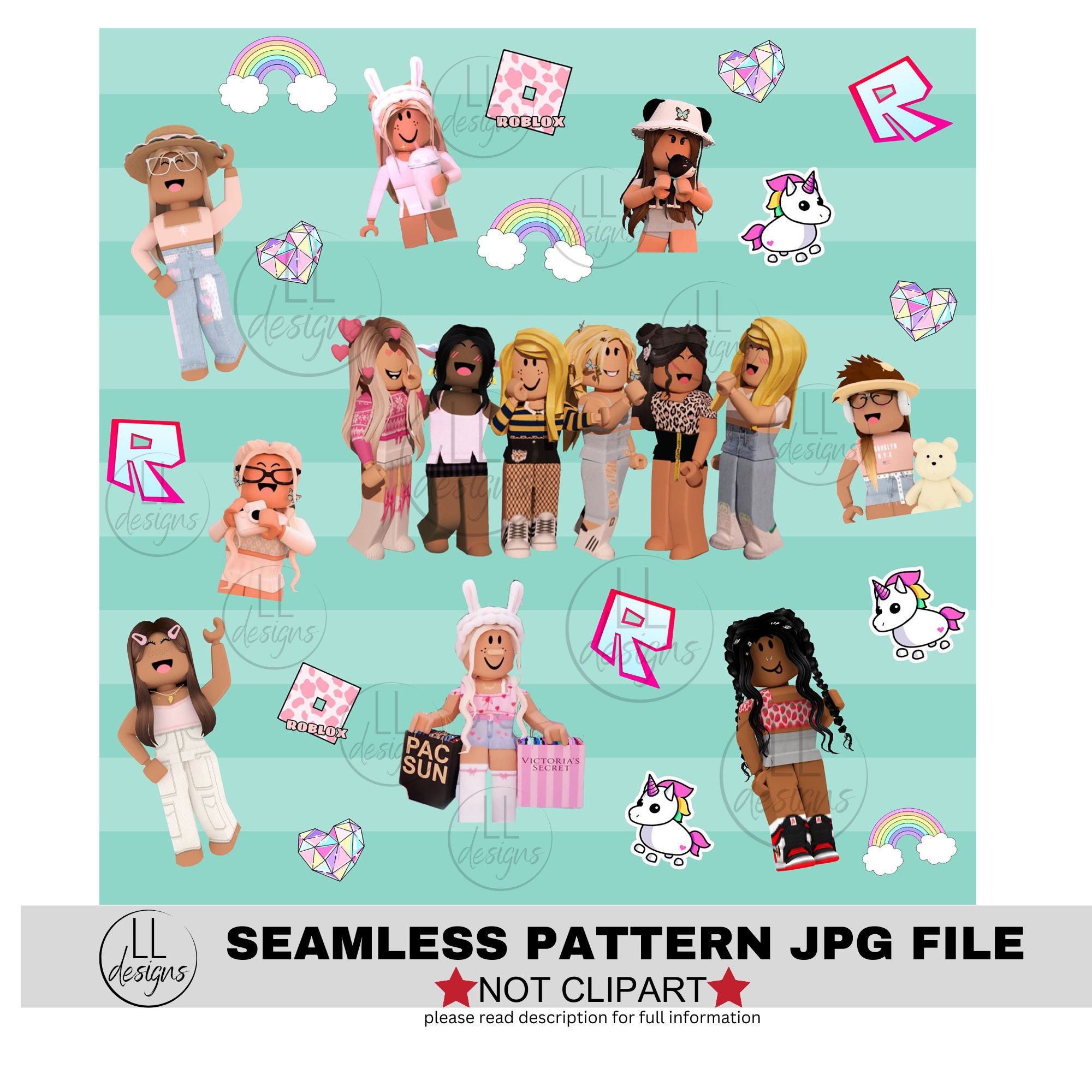 Roblox Girl Seamless Pattern for your Gamer Girl. Roblox Pattern for  crafting, fabrics, scrapbooking, etc.