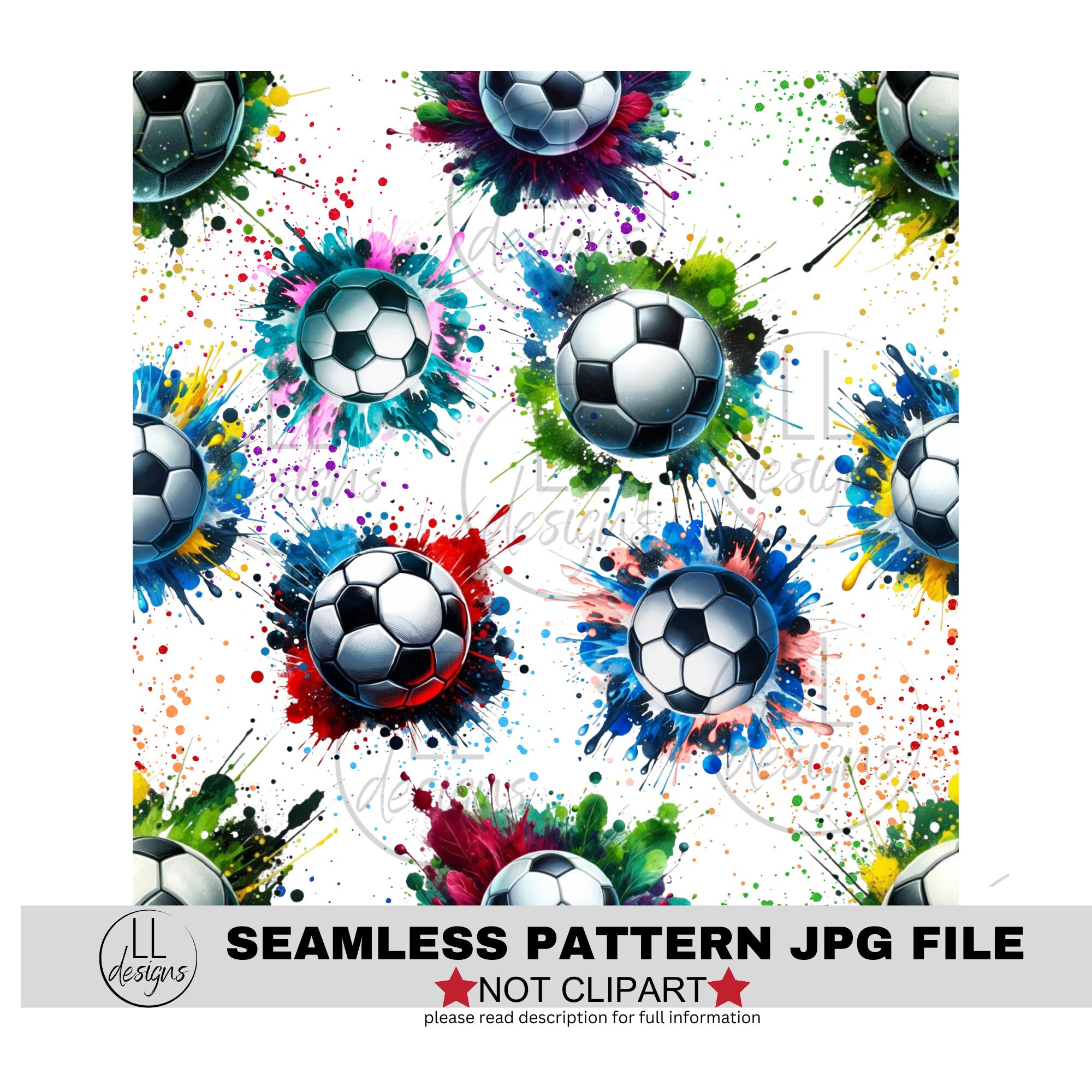Soccer Splatter Colourful Colorful JPG Seamless Pattern, Digital Paper ...
