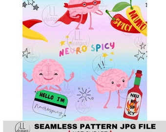 Neuro Spicy Neurospicy  Awareness  Seamless Pattern, Digital Paper,Digital,Paper,Seamless,Background,Design,Printable,Print,Pattern