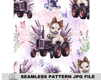 Motivo a quadri Highland Cow Lavender Tractor JPG senza soluzione di continuità, carta digitale, digitale, carta, senza soluzione di continuità, sfondo, design, stampabile, motivo