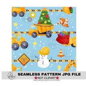 Construction Tractor Yellow Christmas  Seamless Pattern, Digital Paper,Digital,Paper,Seamless,Background,Design,Printable,Print,Pattern