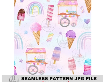 Ice Cream Rainbows Pink Purple Treats Seamless Pattern, Digital Paper,Digital,Paper,Seamless,Background,Design,Printable,Print,Pattern