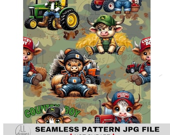 Country Boy Tractor Farm JPG Seamless Pattern, Digital Paper,Digital,Paper,Seamless,Background,Design,Printable,Pattern
