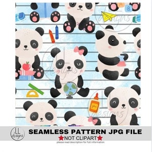 cute pandas learning Back to School  Seamless Pattern, Digital Paper,Digital,Paper,Seamless,Background,Design,Printable,Print,Pattern