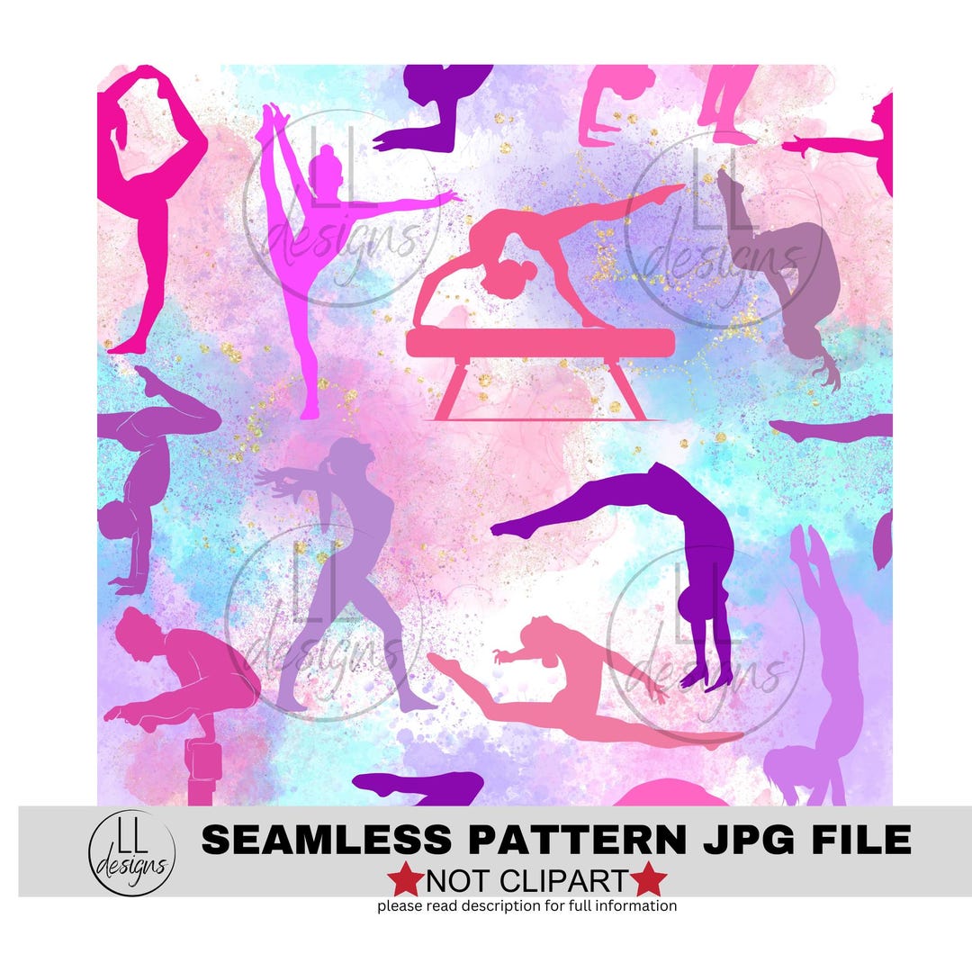 Gymnastics Pink and Purple Gymnast JPG Seamless Pattern, Digital Paper ...