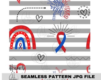 CHD Congenital Heart defects Warrior Awareness  Seamless Pattern, Digital Paper,Digital,Seamless,Background,Design,Printable,Print,Pattern