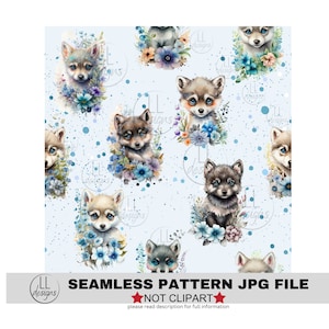 Pretty Little Wolves Seamless Pattern, Digital Paper,Digital,Paper,Seamless,Background,Design,Printable,Print,Pattern