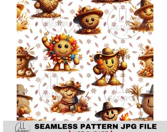 Scarecrow Pals Fall Hay JPG Seamless Pattern, Carta digitale, Digitale, Carta, Senza soluzione di continuità, Sfondo, Design, Stampabile, Modello