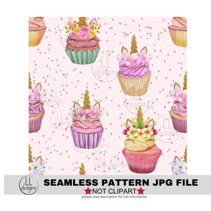 Unicorn Cupcake Birthday Seamless Pattern, Digital Paper,Digital,Paper,Seamless,Background,Design,Printable,Print,Pattern