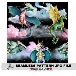 Dragons Clouds NIght Seamless Pattern, Digital Paper,Digital,Paper,Seamless,Background,Design,Printable,Print,Pattern