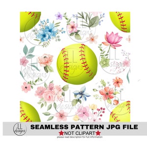 Softball Floral Flowers Seamless Pattern, Digital Paper,Seamless,Background,Design,Printable,Print,Pattern
