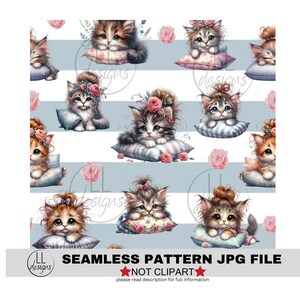 Pillow Rose Cats Kitties JPG Seamless Pattern, Digital Paper,Digital,Paper,Seamless,Background,Printable,Print,Pattern